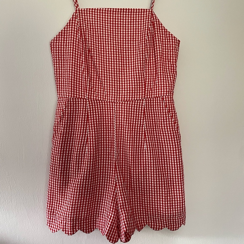 Red and White Gingham Romper